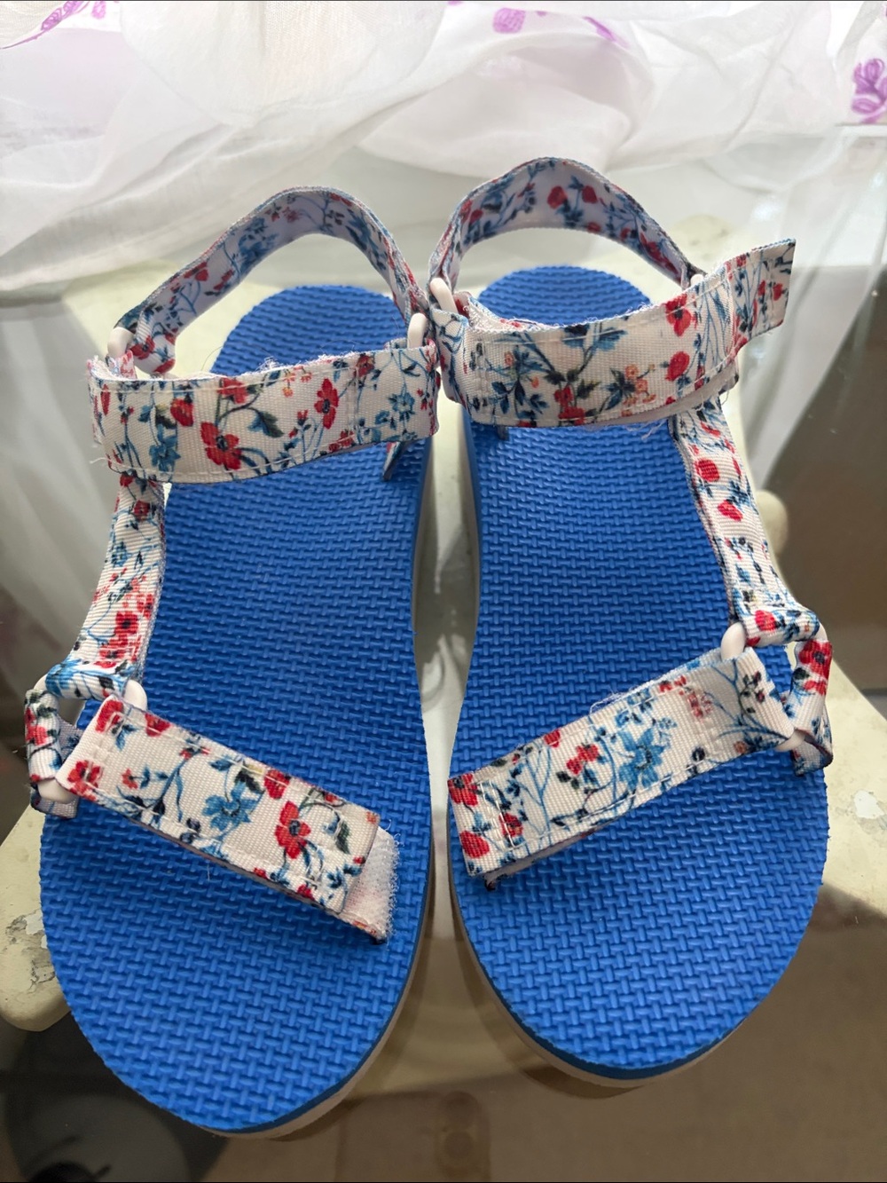 Blue Floral Strap Sandals